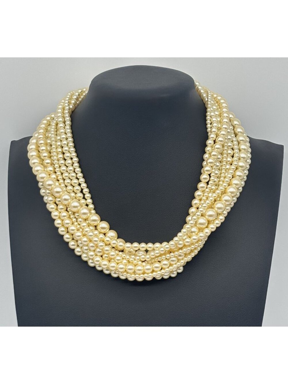 Vintage Carolee Torsade Multi-Strand Faux Pearl Collar Necklace or Choker Signed